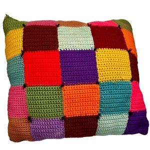 Vintage 1970's Funky Psychedelic Crocheted Paisley Boho Chic Decorative Pillow